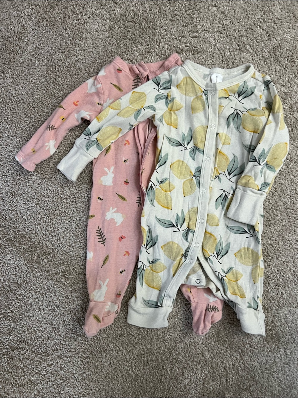 0-3mo Baby Onesies - Lemon & Bunny Prints